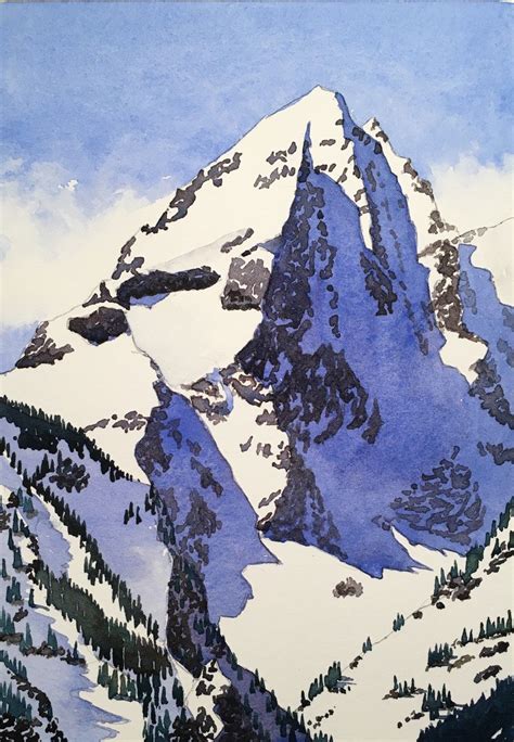 Watercolour Painting Mountain Iii 65 X 45 Watercolor