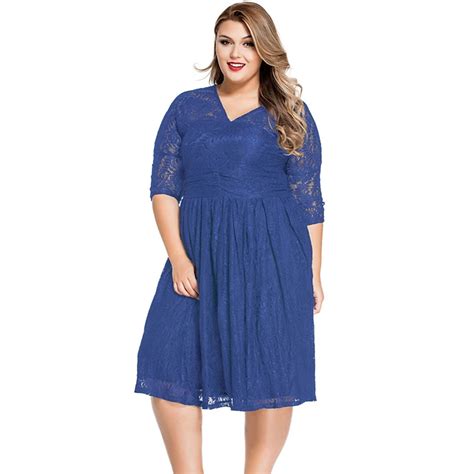 Lc6104b Three Colors Plus Size Dress Sexy Lace Skater Fit And Flare