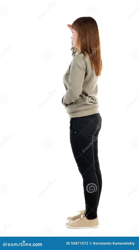 Side View Of Standing Young Beautiful Woman Stock Photo Image 59871072