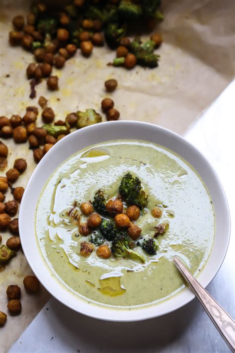 Creamy Vegan Broccoli Soup With Curried Chickpeas Half Cup Habit