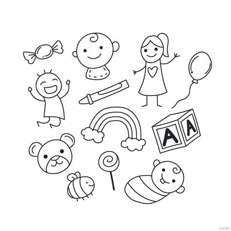 Kids Doodle Vector In Illustrator Svg  Eps Png Download