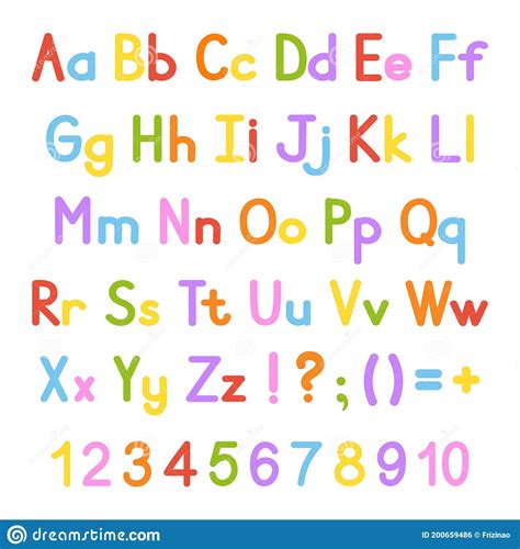 English Alphabet Vector Set Bright Color Style Cartoon Abc Funny