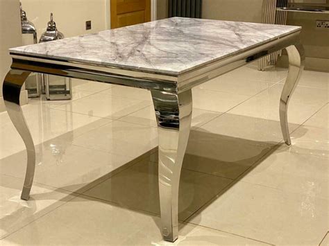 Louis Grey Marble Dining Table 16m 18m Louis Chrome Legs Marble