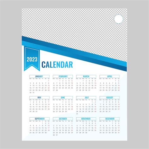 Calendrier 2023 Couleur Bleue Vecteur Premium