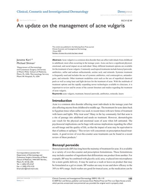 Pdf An Update On The Management Of Acne Vulgaris