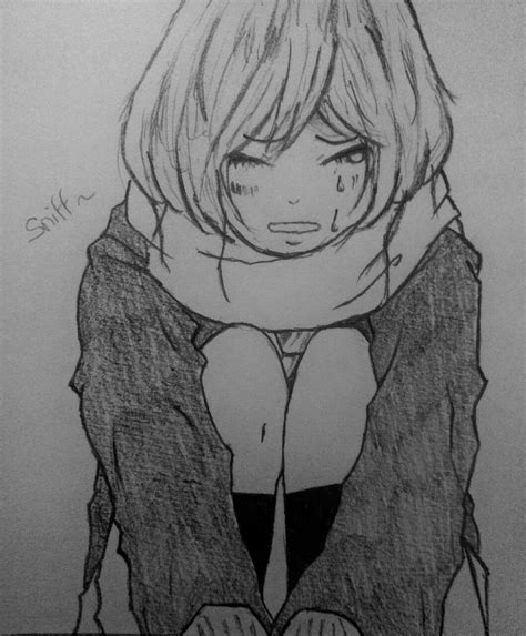 Sad Anime Girl Drawing