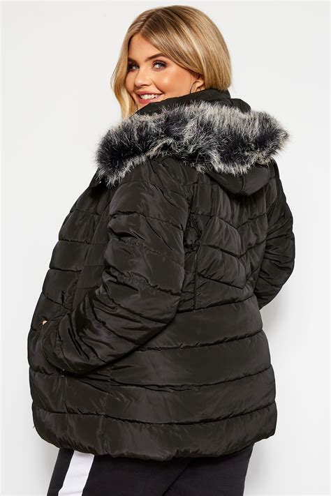 Black Hooded Panel Puffer Coat Sizes 16 40 Yours Clothing