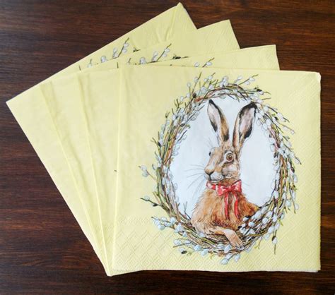 Set 4 Easter Rabbit Paper Napkins Size 33cm X 33cm For Etsy