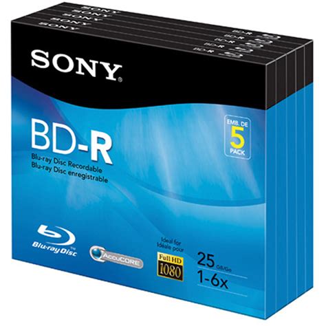 Sony BD R Blu Ray Recordable Disc 6x 25 GB With Slim 5BNR25R3H