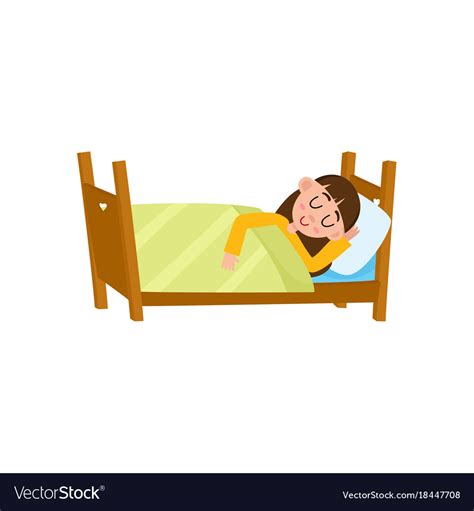 Flat Cartoon Girl Sleeping In Bed Royalty Free Vector Image