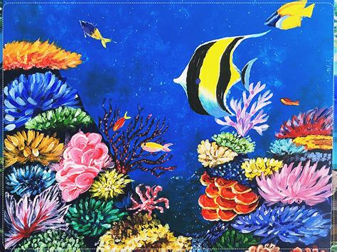 Tropical Fish Painting On Canvas Underwater Painting Images Etsy