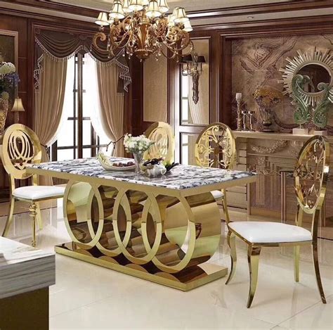 Morden Luxury Design Marble Top Dining 6 Chairs Table Set Dining Room