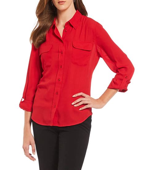 Investments Olivia Long Sleeve Button Front Roll Tab Utility Blouse In