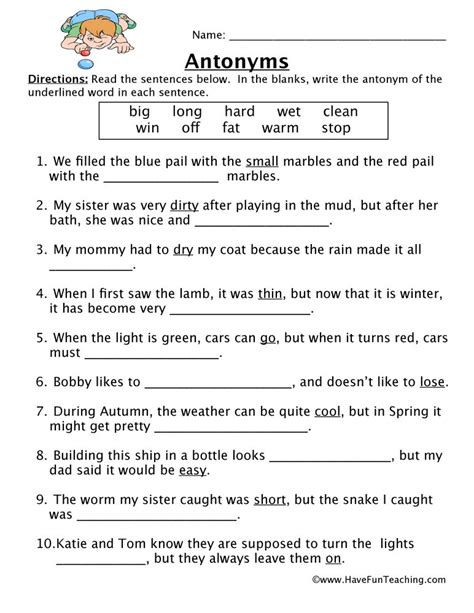 Antonyms Resources Have Fun Teaching Antonyms Worksheet Reading