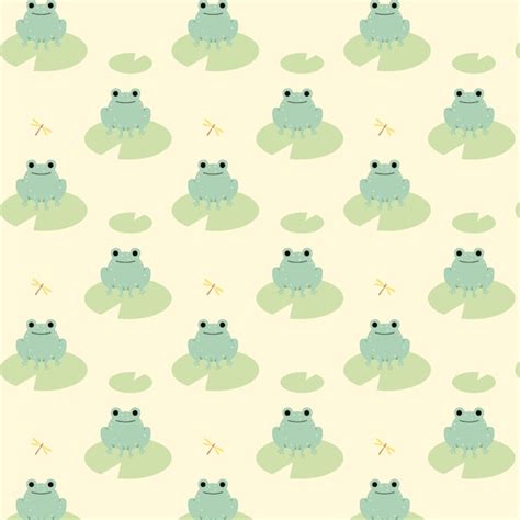 Cute Seamless Pattern Of Green Frogs Premium Vector