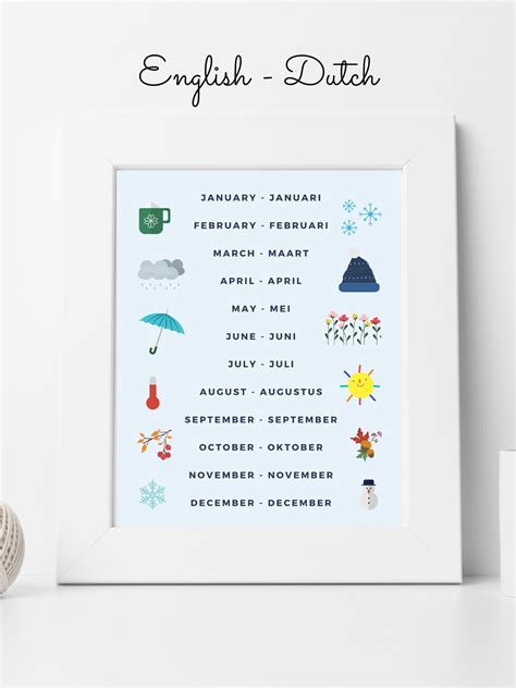 Dutch English Bilingual Months Of The Year Printable Etsy