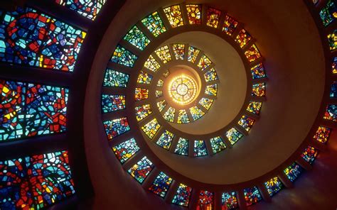 Online Crop Brown Spiral Stair Stained Glass Hd Wallpaper