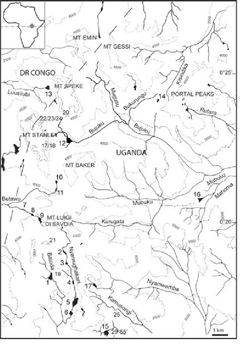 Topographic Map Of The Central Rwenzori Mountain Range Showing The