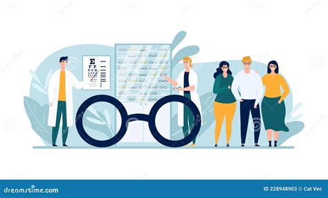 Optic Store With Glasses Vector Illustration Man Woman People
