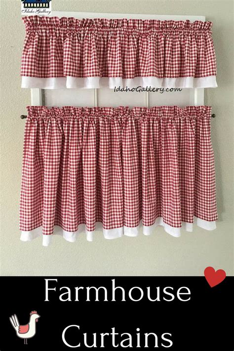 Red cafe curtains scalloped gingham and white kitchen. Gingham Check Red and White Valances and Tiers Country ...