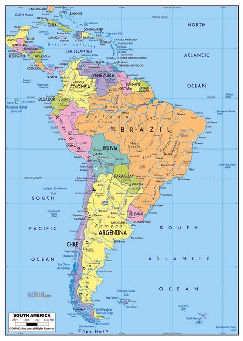 Mapa político grande de América del Sur con las carreteras y ciudades principales América del