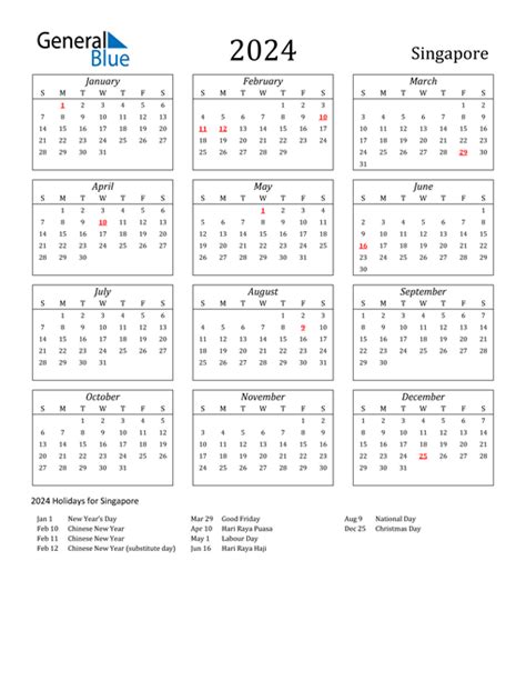 2024 Singapore Calendar With Holidays