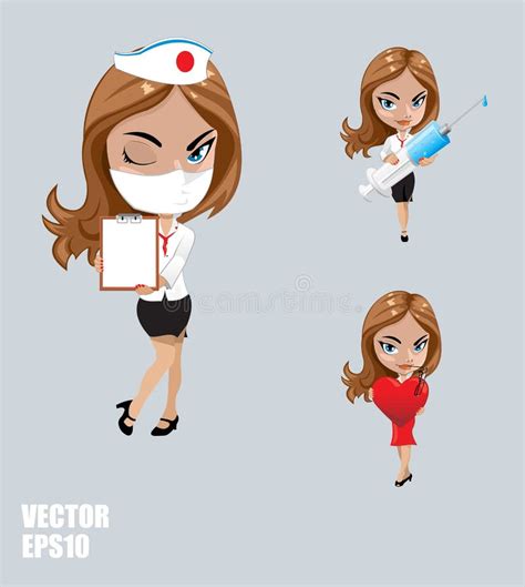 Vector Illustration Set Of Doctors Or Nurse In Different Poses Stock