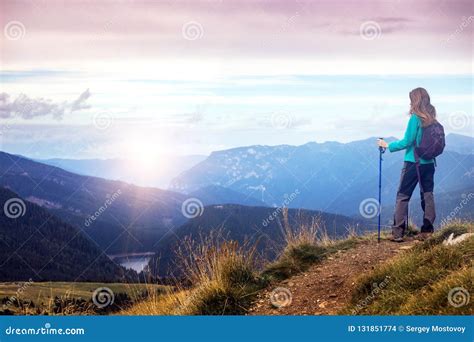 Tourist Girl At The Dolomites Stock Photo Image Of Landscape Journey