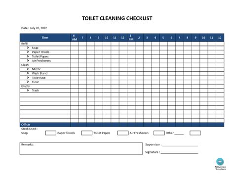 Libreng Restroom Cleaning Checklist Model