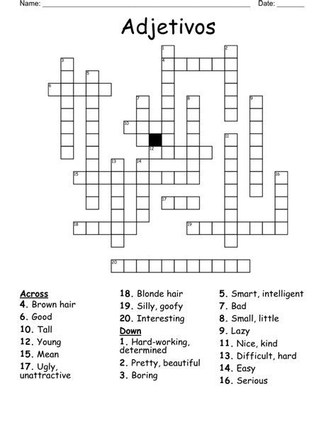 Adjetivos Crossword Wordmint