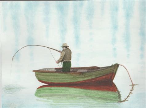 Fly Fishing From A Boat Painting Watercolor Paintings Art