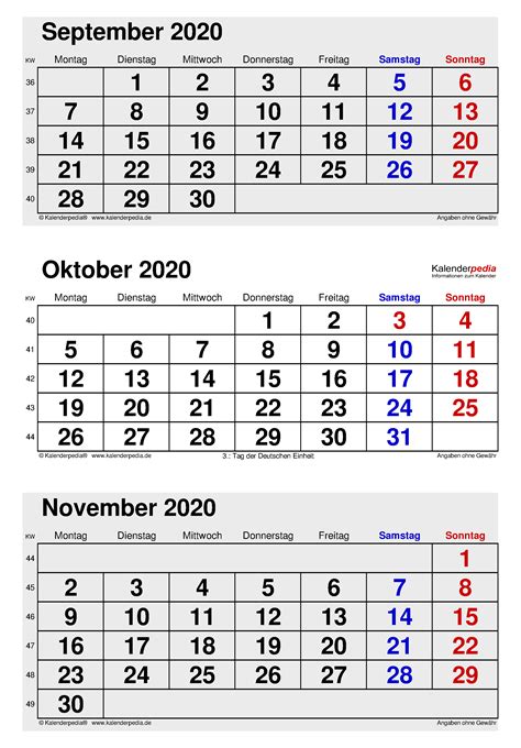 Kalender Oktober 2020 Als Word Vorlagen