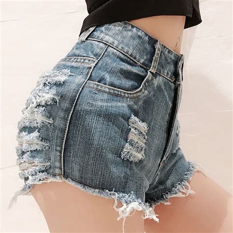 Tastien Highwaisted Mini Jeans Shorts Women Hollow Out Sexy Booty Mini Blue White Black Shorts