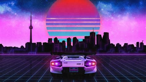 Lamborghini Neon City Retrowave Digital Art 8k 117