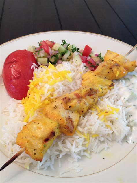 Caspian Kabobs Chicken Kabob Meal With Saffron Rice Shirazi Salad