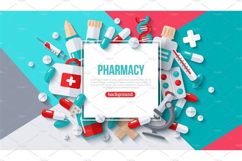 Pharmacy Banner With Square Frame Pre Designed Illustrator Graphics