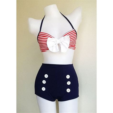 Vtg 50s Bettie Women Two Piece Bikini In Navy Blue Retro Vintage Sailor