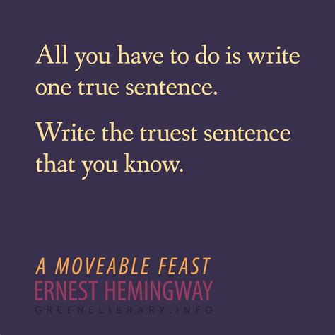 Then write another. hemingways advice to other. "All you have to do is write one true sentence. Write the truest sentence that you know." —A ...