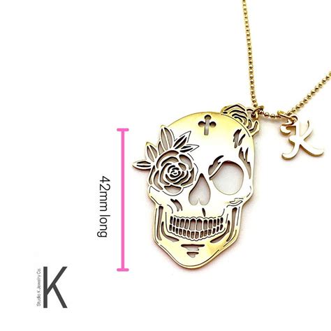 Skull Necklace With Initial Sugar Skull Necklace Gold Etsy