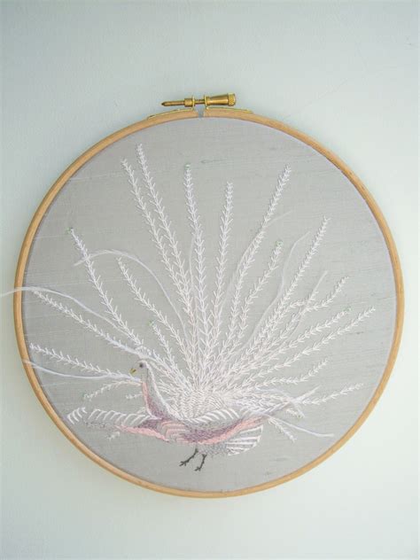 Hand Embroidered Peacock With Feathers Framed Etsy Hand Embroidered