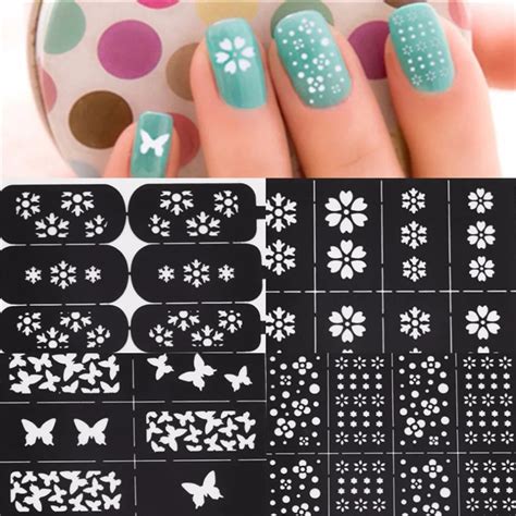 Easy Reusable Stamping Diy Nail Art Template Stickers Stencil Guide