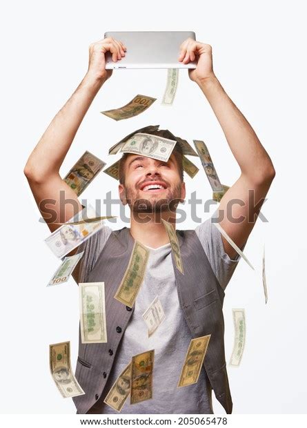 Handsome Man Happy Surprised Hundred Dollars Stock Photo 205065478