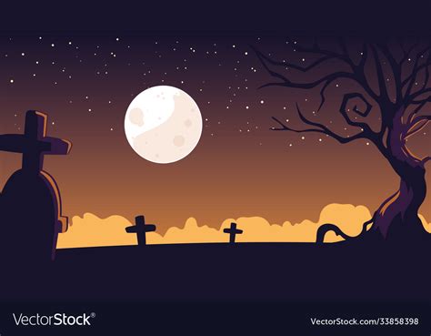 halloween background with spooky graveyard vector image