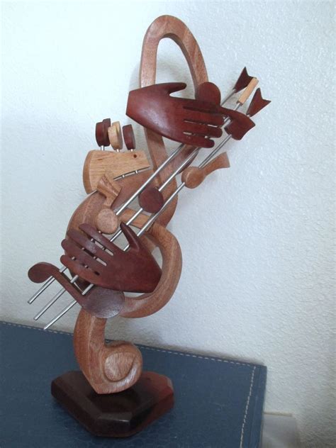 Wood Carving Sculpture Treble Clef Music Notes Guitar Musical