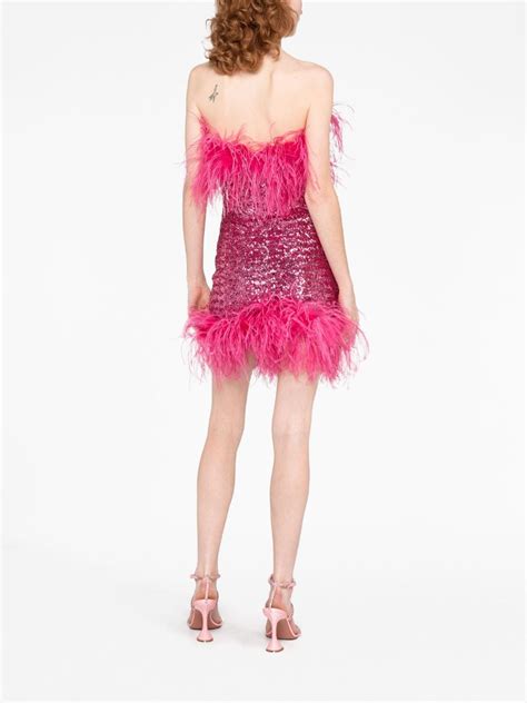 Oséree Feather Trim Sequin Strapless Dress Farfetch