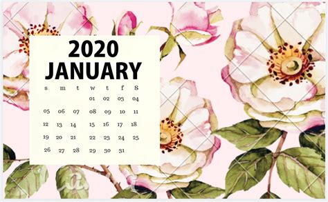 Floral January 2020 Screensaver Calendar Calendar Wallpaper Calendar