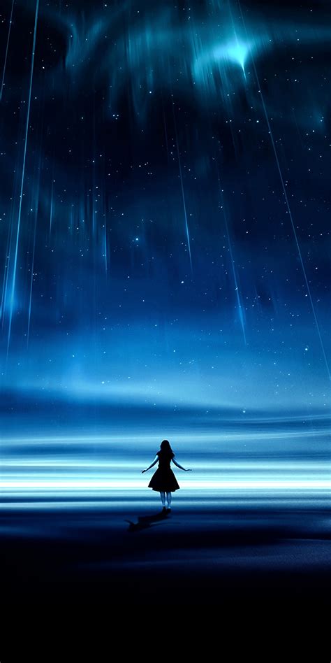Download Wallpaper 1080x2160 Silhouette Starry Sky Landscape Lights