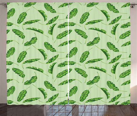 Jungle Curtains 2 Panels Set Palm Leaves Oceanic Climate Theme Florets