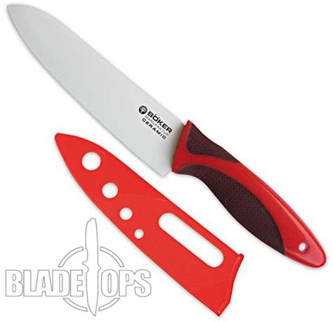 Boker White Ceramic Santoku Kitchen Knife 6 Blade Red Handle