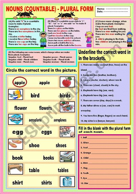 Nouns Countable Plural Form Esl Worksheet By Ayrin